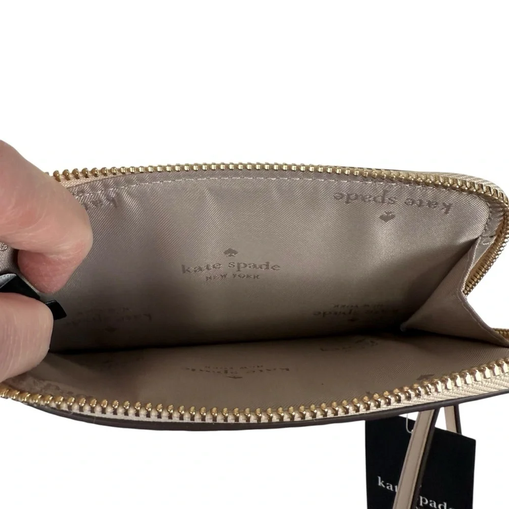 Kate Spade Lucy Small Zip Wristlet – Spade Flower Dark Beige KH614